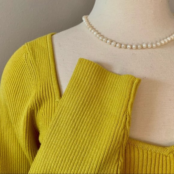 Anthropologie Citron Yellow Sweetheart Neckline Knit Long Sleeve Sweater size L - Picture 7 of 16